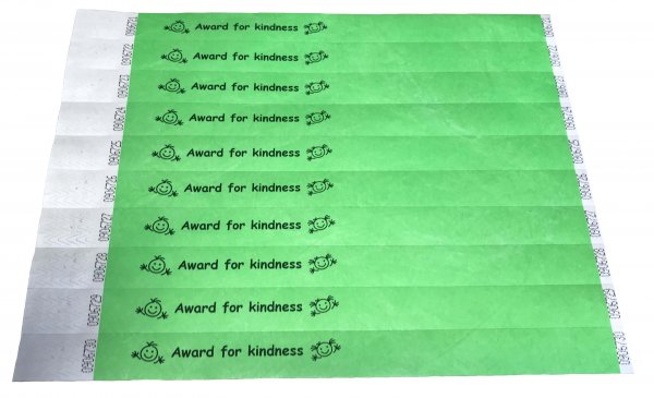 100 Green Award For Kindness Tyvek Wristbands 3/4"