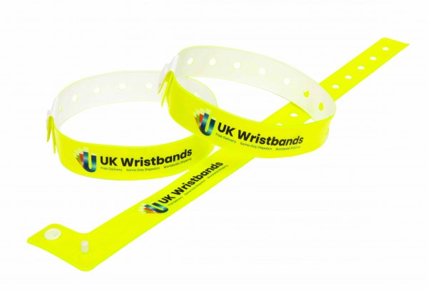 100 Custom printed Neon Yellow L Shaped Wristbands