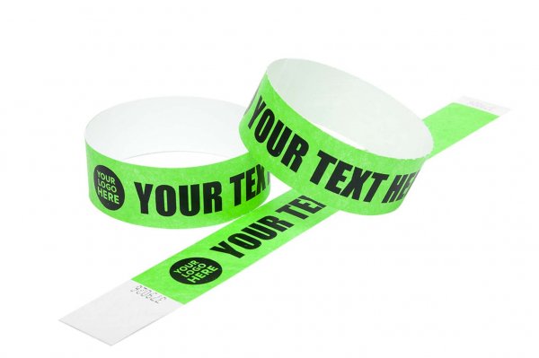 100 Premium Custom Printed Neon Green Tyvek Wristbands