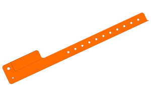 200 Custom Printed Orange L Shaped 1 Tab Vinyl Wristbands