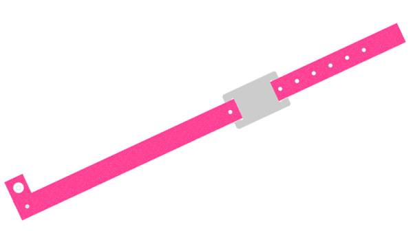 100 Custom Printed Pink Glitter L Shaped with PVC Colour Tag Vinyl Wristbands