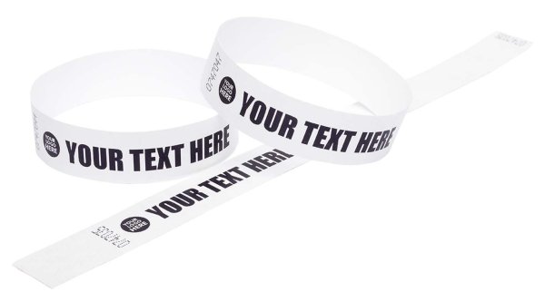 5000 Premium Custom Printed White Tyvek Wristbands 3/4" - Black Only