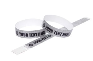 1000 Premium Custom Printed Silver Tyvek Wristbands 3/4″ - Black Only
