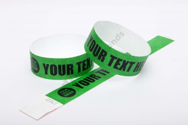 1000 Premium Custom Printed Green Tyvek Wristbands - Black Only