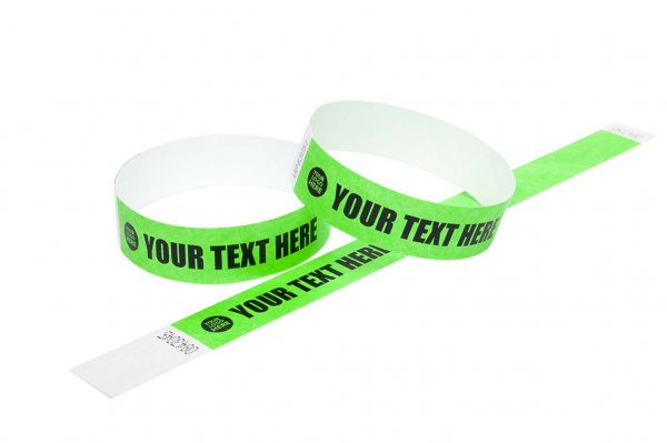 100 Premium Custom Printed Neon Green Tyvek Wristbands 3/4"