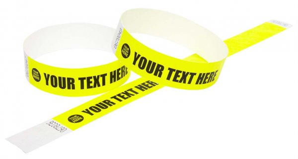 100 Premium Custom Printed Neon Yellow Tyvek Wristbands 3/4"