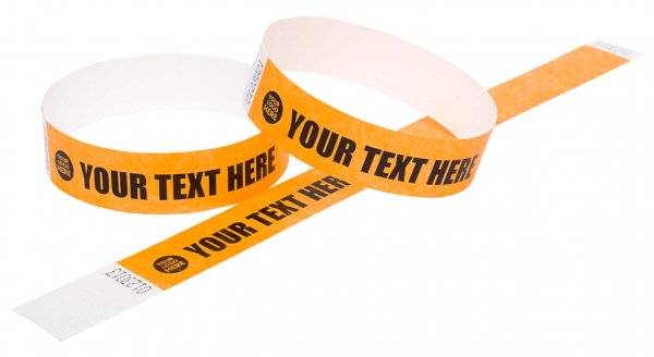 100 Premium Custom Printed Neon Orange Tyvek Wristbands 3/4"