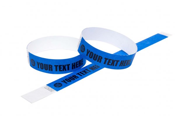 100 Premium Custom Printed Blue Tyvek Wristbands 3/4"