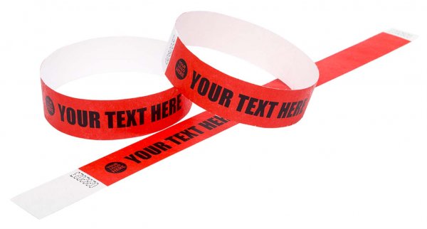 100 Premium Custom Printed Red Tyvek Wristbands 3/4"