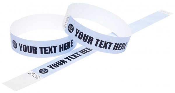 100 Premium Custom Printed Sky Blue Tyvek Wristbands 3/4"