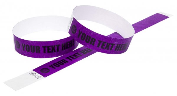 100 Premium Custom Printed Purple Tyvek Wristbands 3/4"