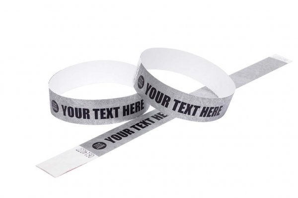 100 Premium Custom Printed Silver Tyvek Wristbands 3/4"