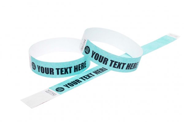 100 Premium Custom Printed Aqua Tyvek Wristbands 3/4"