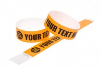 100 Premium Custom Printed Neon Orange Tyvek Wristbands