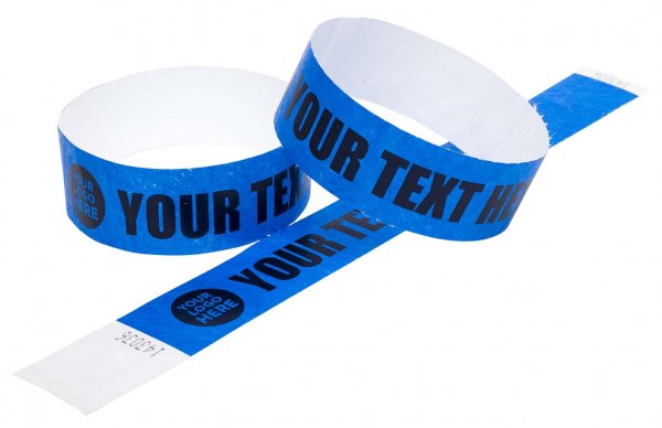 100 Premium Custom Printed Blue Tyvek Wristbands