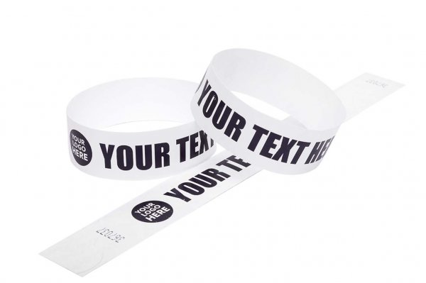 100 Premium Custom Printed White Tyvek Wristbands