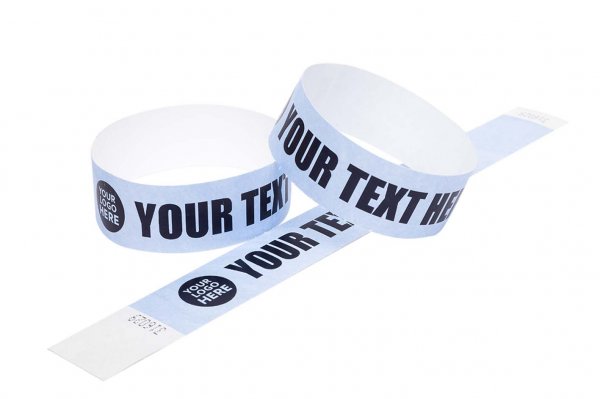 100 Premium Custom Printed Sky Blue Tyvek Wristbands