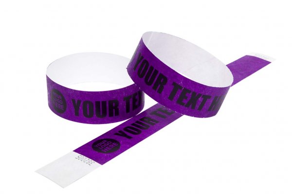 100 Premium Custom Printed Purple Tyvek Wristbands