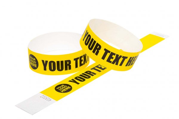 100 Premium Custom Printed Yellow Tyvek Wristbands