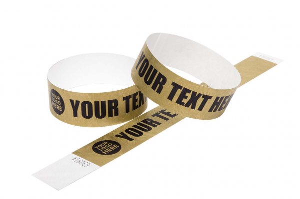 100 Premium Custom Printed Gold Tyvek Wristbands