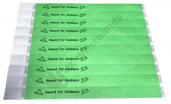 100 Green Award For Kindness Tyvek Wristbands 3/4"