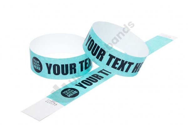 100 Premium Custom Printed Aqua Tyvek Wristbands