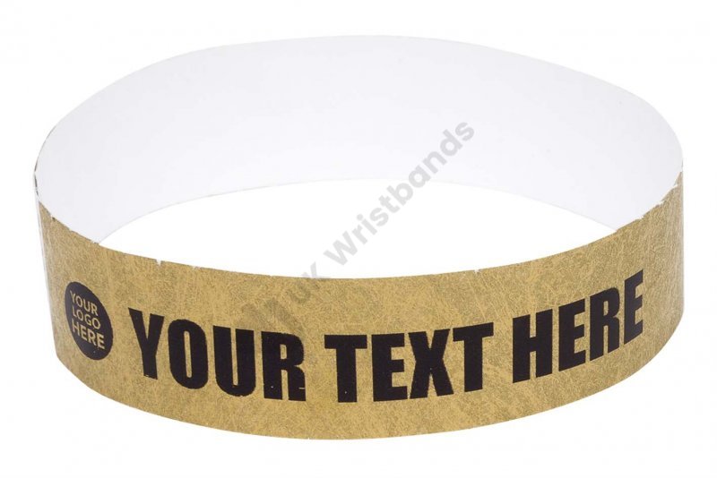 100 Premium Custom Printed Gold Tyvek Wristbands 3/4"