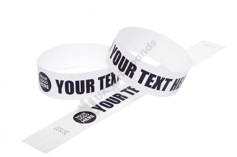 100 Premium Custom Printed White Tyvek Wristbands