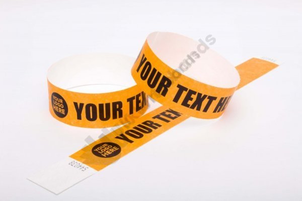 Premium Custom Printed Orange Tyvek Wristbands 3/4"