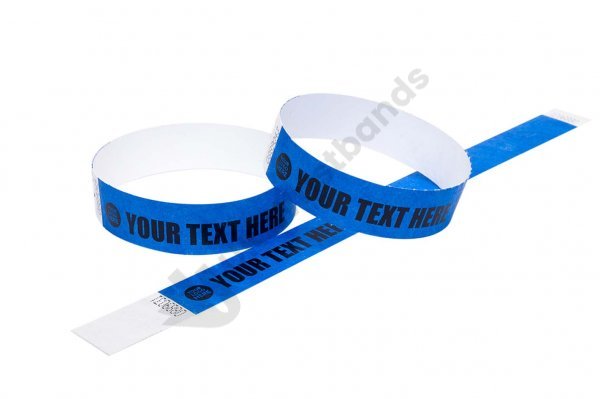 100 Premium Custom Printed Blue Tyvek Wristbands 3/4"