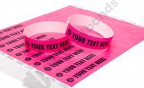 100 Premium Custom Printed Neon Pink Tyvek Wristbands 3/4"